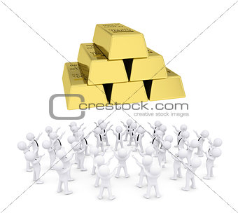 Group of white people worshiping gold bricks