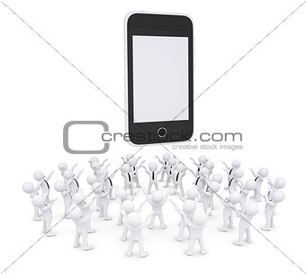 Group of white people worshiping smartphone