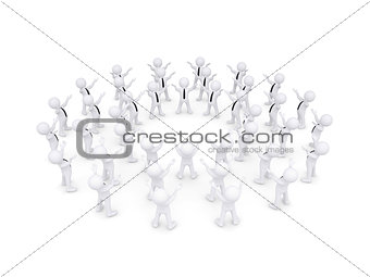 Group of white 3d people raised their hands
