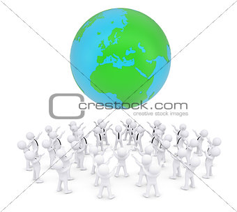 Group of white people worshiping earth