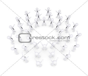 Group of white 3d people raised their hands