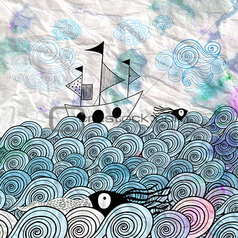 graphic ship at sea