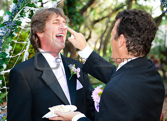 Handsome Gay Couple Shares Wedding Cake