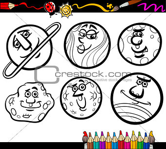 Cartoon Planets and Orbs coloring page