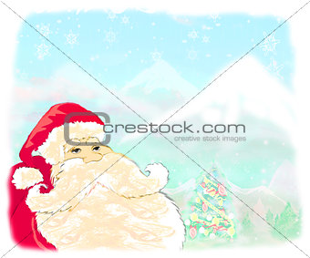 Christmas scene with Santa  and winter landscape 