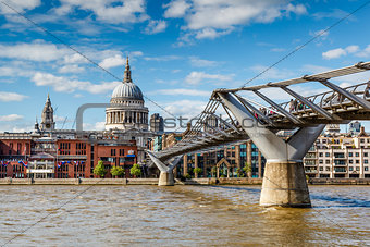 Millennium Bridge and Saint Paul's Cathedral in London, United K