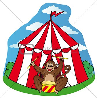 Circus tent with monkey