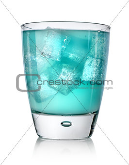 Blue drink with ice cubes