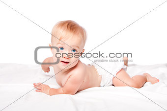 Cute baby laying on belly