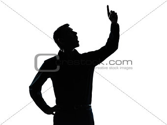 one business man pointing up surprised silhouette