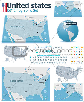 United States maps with markers