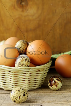 organic fresh eggs on a wooden table