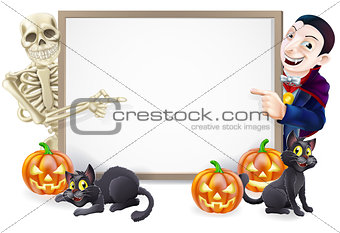 Halloween Sign with Skeleton and Dracula
