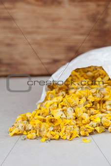 Dry mullein flowers in a paper bag