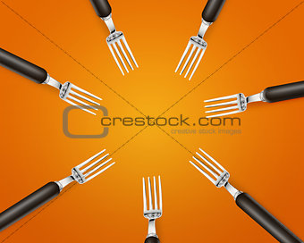 Empty copy space circle in set of forks