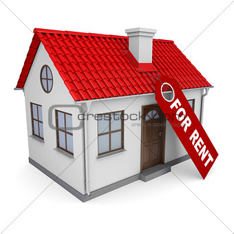 Small house with a label for the rent