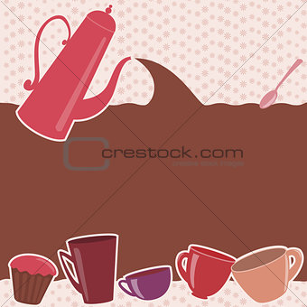 Greeting card with teapot and cups