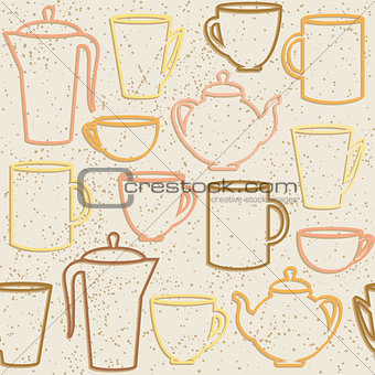 Seamless pattern with teapots and cups silhouettes