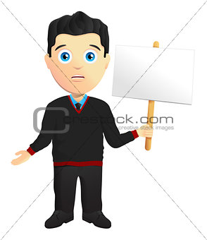 Man In A Pullover Holding A Sign