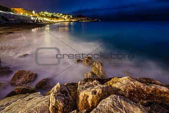 Romantic Cote d'Azure Beach at Night, Nice, French Riviera, Fran