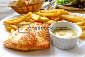 grilled salmon and fries
