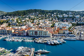 Aerial View on Port of Nice and Luxury Yachts, French Riviera, F
