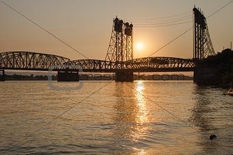Sunset Over I-5 Columbia Crossing Bridge