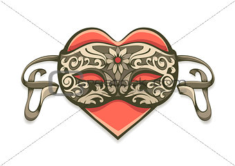 red heart in vintage decorative mask