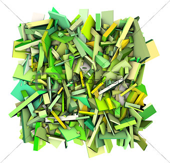 3d abstract fragmented shapes green yellow