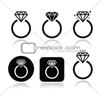Diamond engagement ring vector icon