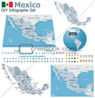 United Mexican States maps with markers