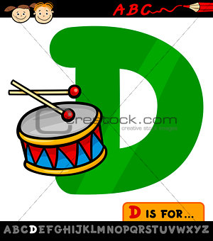 letter d with drum cartoon illustration