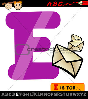 letter e with envelope cartoon illustration
