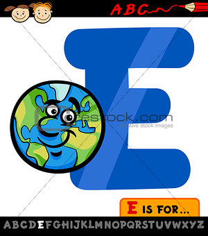 letter e with earth cartoon illustration