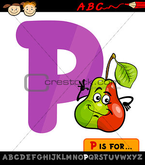 letter p with pear cartoon illustration