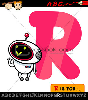letter r with robot cartoon illustration