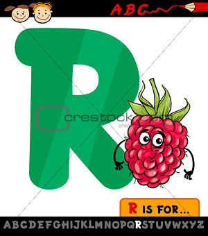 letter r with raspberry cartoon illustration