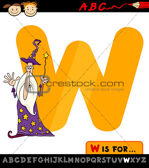 letter w with wizard cartoon illustration