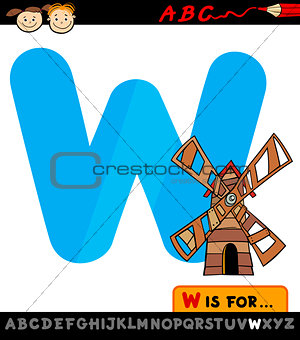 letter w with windmill cartoon illustration