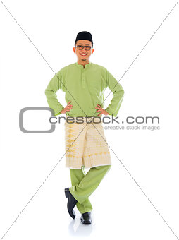 indonesian male during ramadan festival with isolated white back
