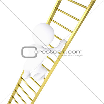 3d white man rises through golden stairs