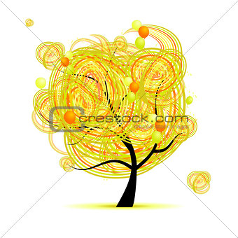 Funny yellow tree with ballons for your design
