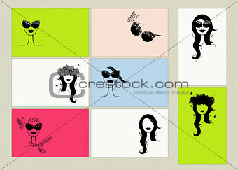 Business cards design, female faces