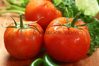 Tomatoes on a Rustic Wood Plank
