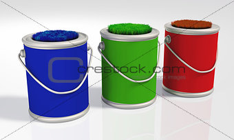 three grassy colored  pots