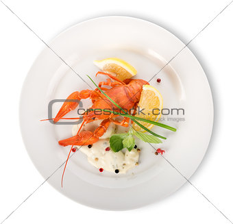 Lobster on a white plate isolated