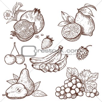 Icons of sweet fruits and berries