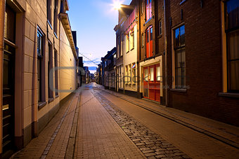 long street at night in Groningen, Netherlands