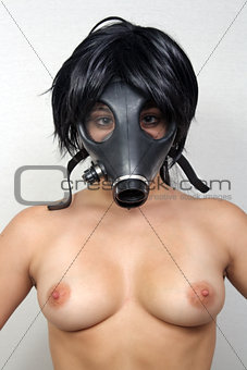 Topless Girl Wearing a Gas Mask (1)