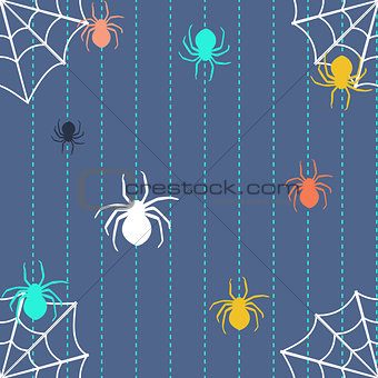Stripy background with spiders and web